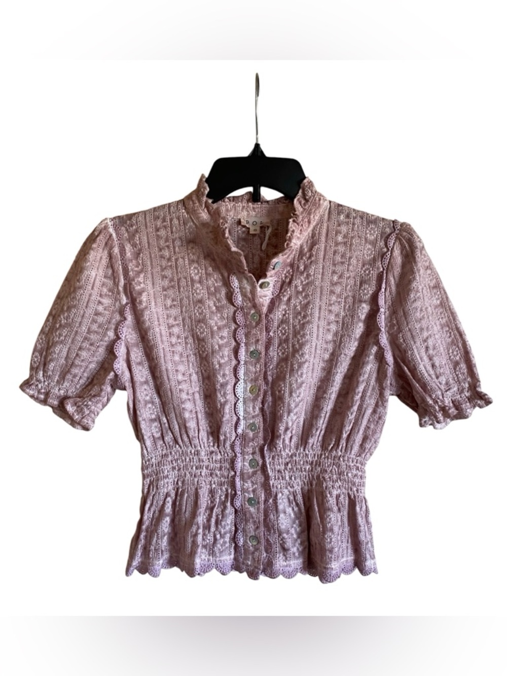 Women’s POL Dainty Eyelet Blouse Button Front Top S